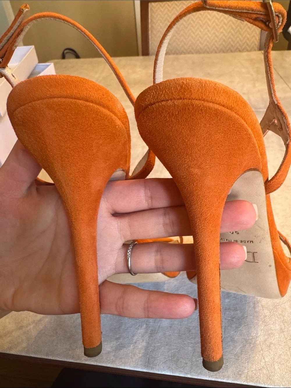 Dior Orange Suede T-Strap Slingback Heels